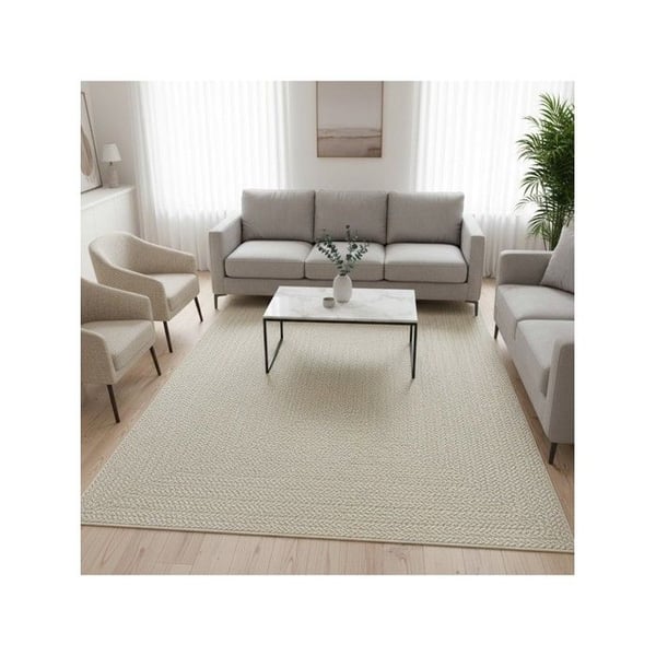 Platt vävt matta - MELIS HOME - 160 x 230 cm - Kräm - Grafisk ram - Motståndskraftig yta
