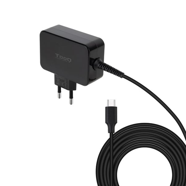 Laddare för bärbar dator - Tooq - Gan USB-C PD 65W - 65W - USB-C-kabel 1,8m - Svart