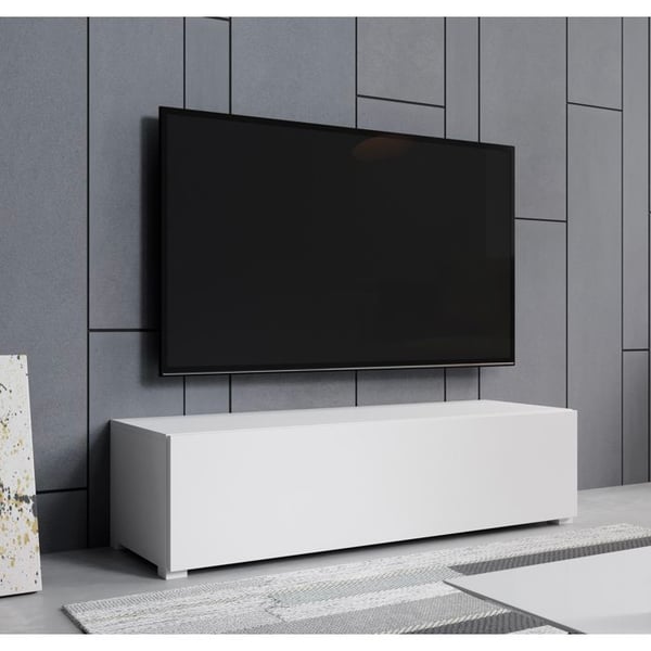 DESIGN AMEUBLEMENT - Modernt TV-skåp - Blankvit & matt - 1 dörr - 2 fack - L 120 x D 40 x H 32 cm