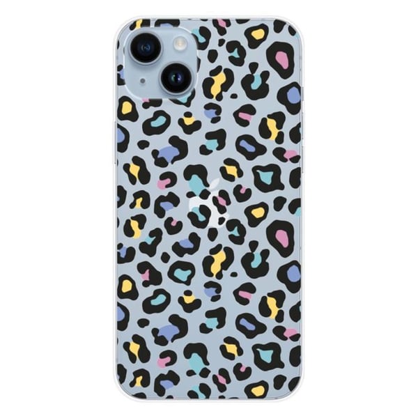 Tryckt silikonfodral som är kompatibelt med Apple iPhone 15 Plus Färgglad leopard