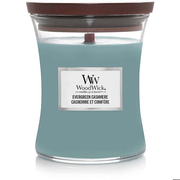 CANDELA CLESSIDRA MEDIA MEDIUM TIMMERSKAP EVERGREEN CASHMERE WOODWICK