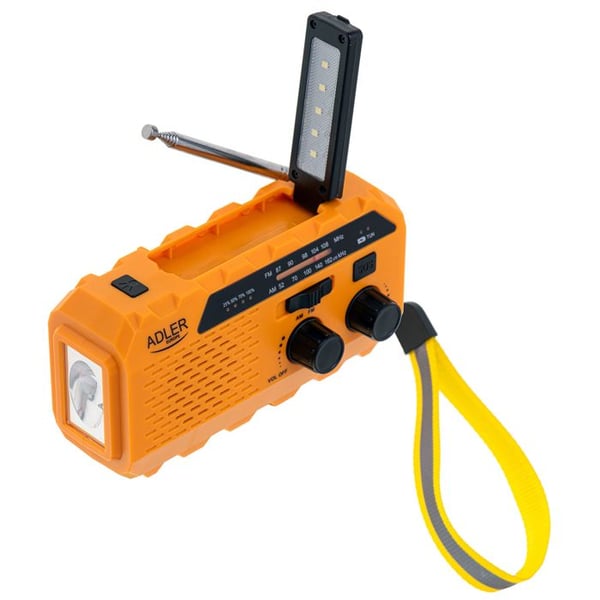 Radio Solaire Dynamo, Bärbar, Uppladdningsbar FM/AM, USB C-laddare, Power Bank Adler AD1197 Gul