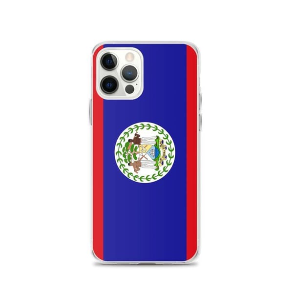Mobilskal – Belize Flagga – Kompatibel med iPhone 12 Pro – Mjuk Fodral – Slitstark och Stötsäker - Silikon - Pixelforma
