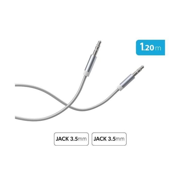 Ljudkabel Jack 3.5mm - FORCE POWER - Vävd Nylon - 1,2m - Klar Ljud - Hållbar