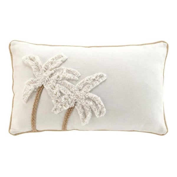 Avtagbar tuftad kudde med palmmotiv - Storlek: 30x50cm - Färg: Ecru