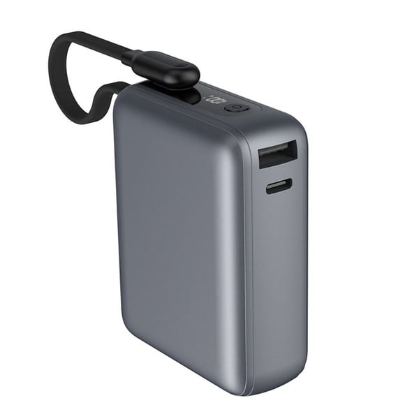 Power Bank - FORCE POWER - 10000mAh - 30W PD/QC - USB-A & USB-C - Inbyggd kabel