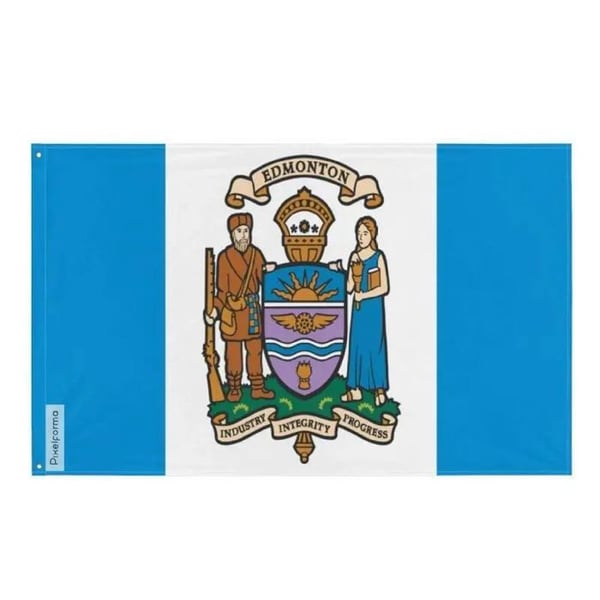 Edmonton-flagg – 64 x 96 cm – Hållbar polyester – 2 metallöglor – Inomhus / Utomhus – Pixelforma