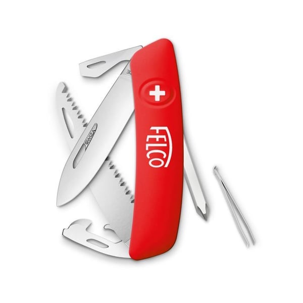FELCO 506 Schweizisk kniv, multifunktionell kniv 10 funktioner, skruvmejsel, såg, rostfri blad, hållbart handtag