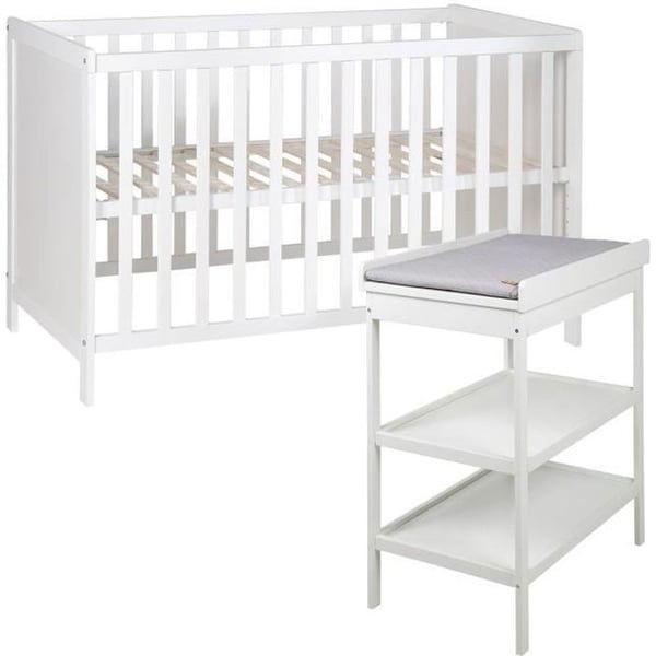 Bebisrum ROBA Stil - Cododo-säng 60x120 + Skötbord - Vit/Silvergrå - Höjdjusterbar