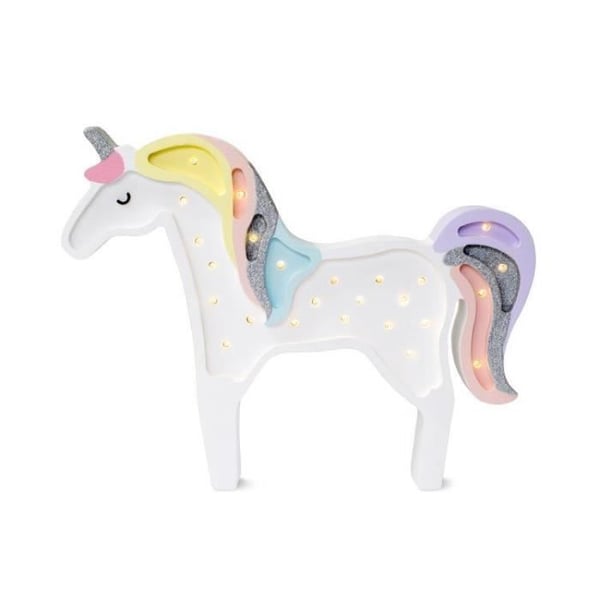 Bordslampa LED - UNICORN - Enhörning i furu - H38 cm - Flerfärgad LED