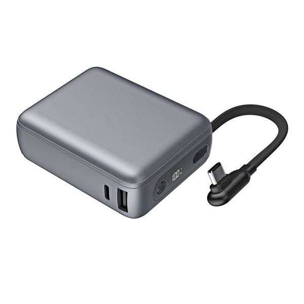 Power Bank - FORCE POWER - 10000mAh - 30W PD/QC - USB-A & USB-C - Inbyggd kabel