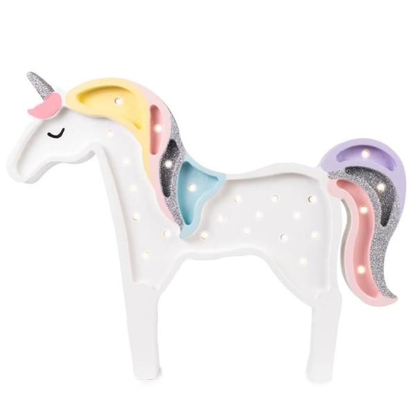 Bordslampa LED - UNICORN - Enhörning i furu - H38 cm - Flerfärgad LED