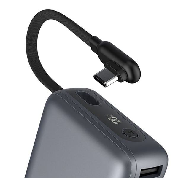 Power Bank - FORCE POWER - 10000mAh - 30W PD/QC - USB-A & USB-C - Inbyggd kabel
