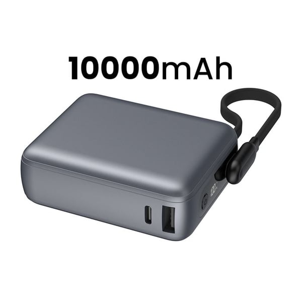 Power Bank - FORCE POWER - 10000mAh - 30W PD/QC - USB-A & USB-C - Inbyggd kabel