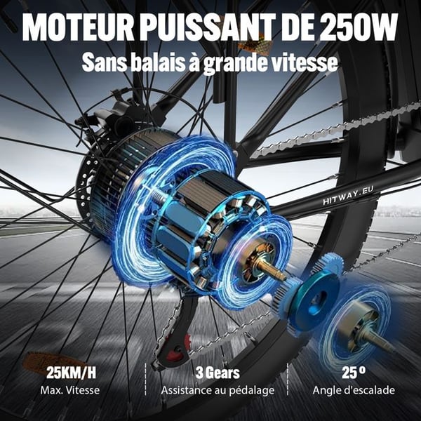 HITWAY Sähköpyörä E-Bike 28 Tuumaa, Moottori 250W, Akka 36V 13Ah, 7 Vaihdetta, LCD-näyttö - Musta