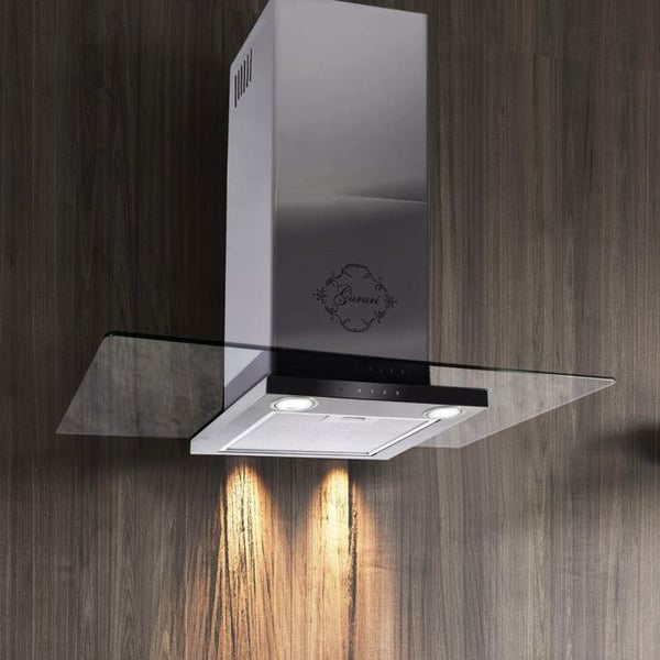 Köksfläkt - GURARI - GCH T 466 IS 90 BL PRIME - 90 cm - 1000 m³/h - Rostfritt stål och svart glas