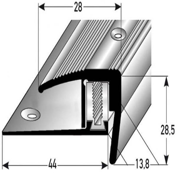 Nez de marche för laminatparkett hörn H 7 x 15,5 mm l 28 mm i 3 delar anodiserad aluminium med hål Flex-brons klar-900
