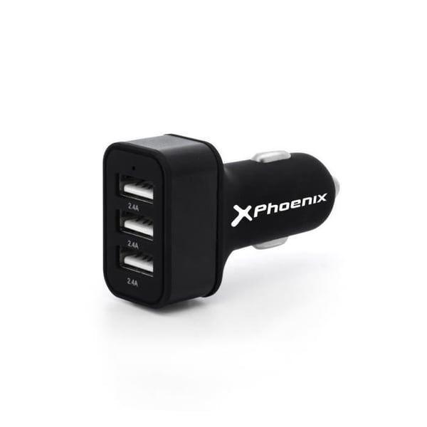 Phoenix universal billaddare phcarcharger3usb - 5v cigarettändare - 3 x usb 7.2a svart silikonfinish