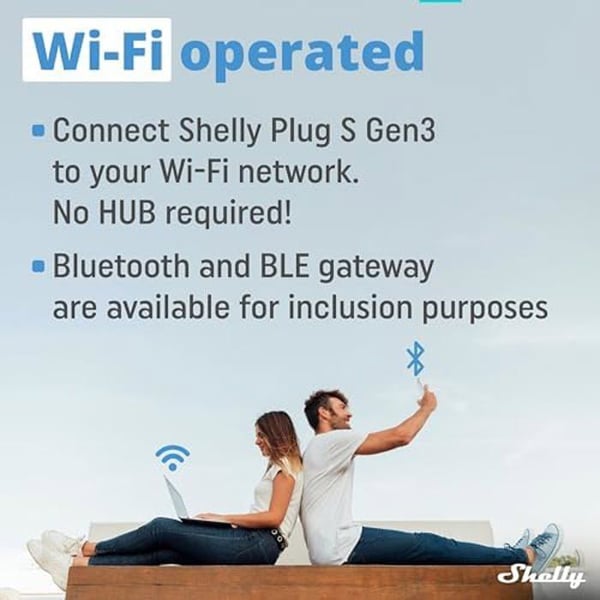 Smart stik - SHELLY - Plug S Gen3 - Wi-Fi - Programmerbar - Forbrugsopfølgning