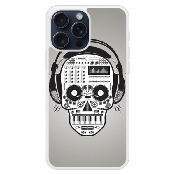 Coque i silikon med förstärkning, tryckt, kompatibel med Apple iPhone 15 Pro Max Skull Music