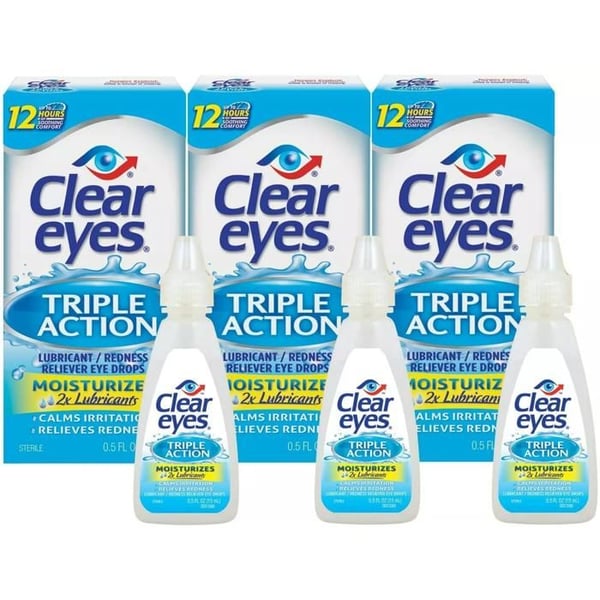 Pack Clear Eyes Triple action 3 x 15 mL Antirougers pour les yeux