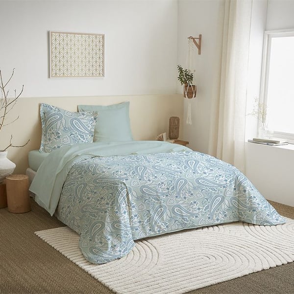Vändbar 4-delad täckesett 240 x 220 cm "Cachemire Bleu" för säng 140 x 190 cm 100% bomull