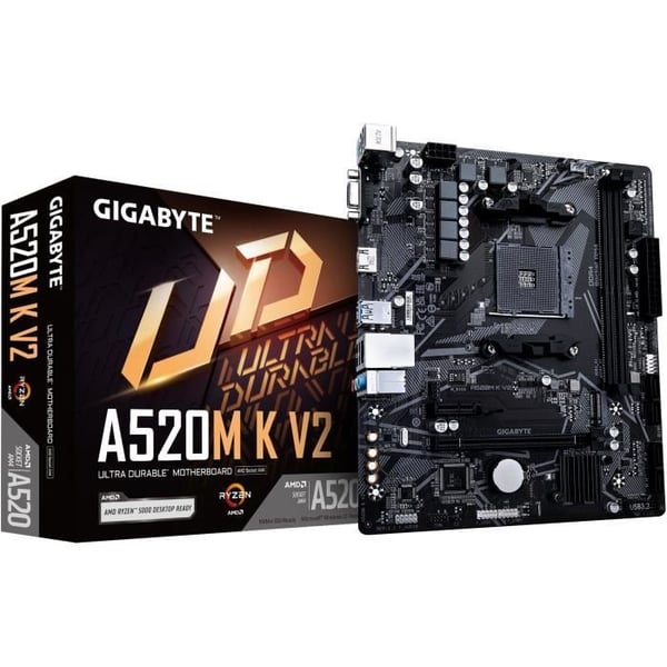 Moderkort - GIGABYTE - A520M K V2 - AM4 - DDR4 64 Go - PCIe Gen3 M.2