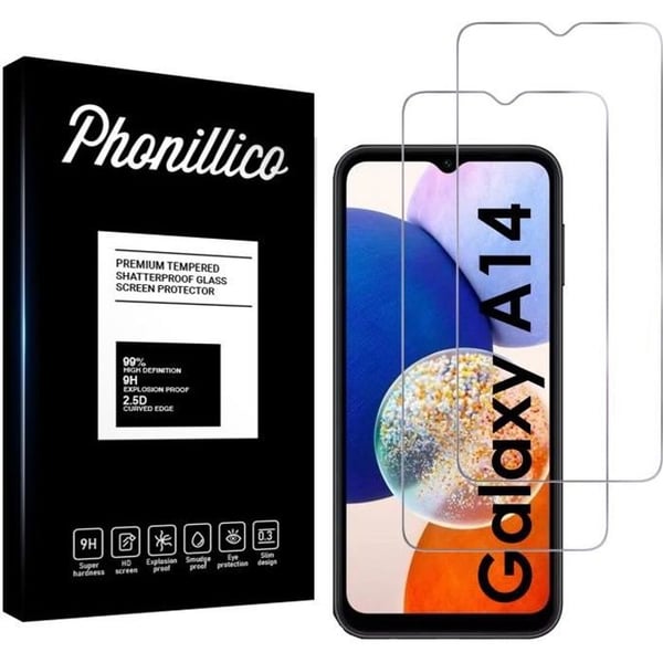 Härdat Glas för Samsung Galaxy A14 [Pack 2] Skärmskydd Film Phonillico®