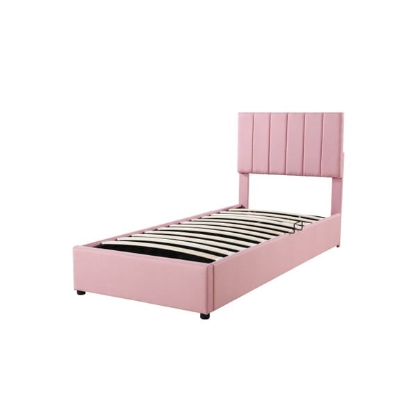 Børneseng - MUVOE - 90x200 cm - Polstret - Hydraulisk opbevaring - Rosa