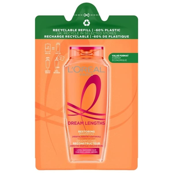 L'Oréal Paris Elseve Dream Long Reparande Schampo för Långt Skadat Hår Eco-Recharge 250 ml