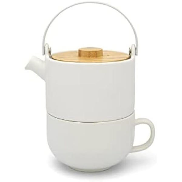 Teapot - BREDEMEIJER - Umea - Vit keramik - 500 ml - Lock i bambu