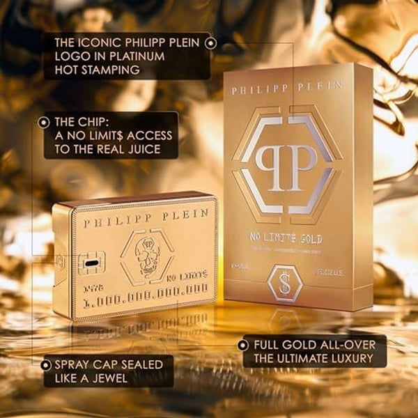 Eau de Parfum - PHILIPP PLEIN - No Limits Gold - 90 ml - Doftnoter av trä och bärnsten - Djärv parfym