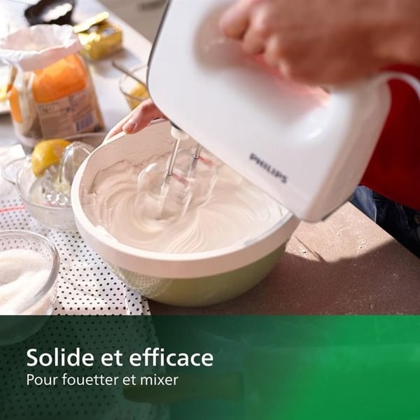 Philips handmixer i 5000-serien - 5 hastigheter - turbofunktion - dubbelvisp + knådning - vit (HR3740/00)