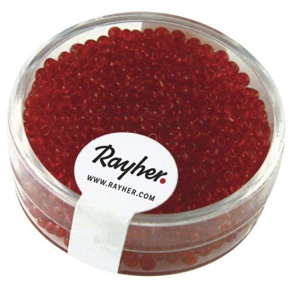 Rocailles, 2 mm ø, transparenta, röda, box 17g