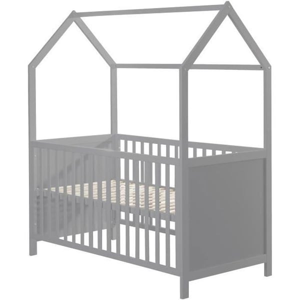 ROBA Lit Cabane Bébé Évolutif 70x140 cm - Konvertibel till Junior-säng och bänk - Justerbar höjd - Lackad trä i grått / taupe