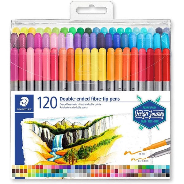 Dubbelspetsfilt - STAEDTLER - Design Journey - Tui med 120 - Huvudfärg: Svart - Blandad