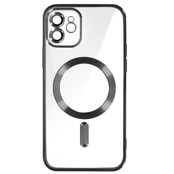 Coque - Apple - iPhone 12 - Svart Silikon - Kromad Kant - Kompatibel med MagSafe