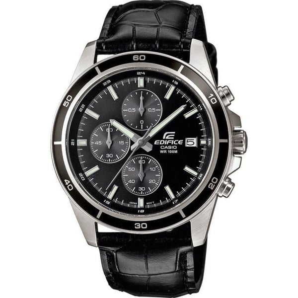 Klocka - CASIO - EDIFICE - Äkta läder - Svart - Vattentät 10 Atm