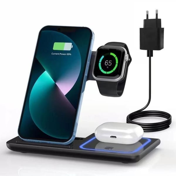 3 i 1 induktionsladdare för iPhone 15/14/13/12/Pro/Max/Plus, Apple Watch Ultra 9/8/7/6/5/4/3, AirPods 3/2 Pro, Laddstation