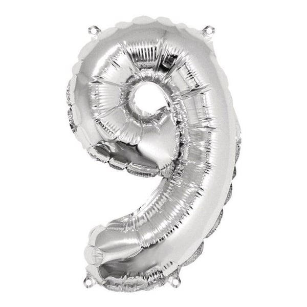 Ballong Siffra 9, 40cm, 1st., silver