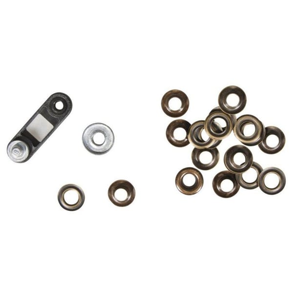 Metallöglor p. att fästa, 18mm inklusive verktyg, Blister 10st, gammalt guld