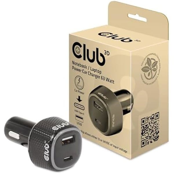 Biloplader - CLUB 3D - CAC-1922 - 12 V - 63 W - USB Type C sikret