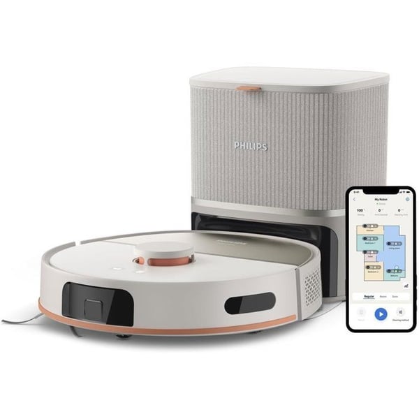 Robotdammsugare med moppstation - PHILIPS - XU5100/20 - Serie 5000 - 10 000 Pa - ≤ 66 dB - Beige