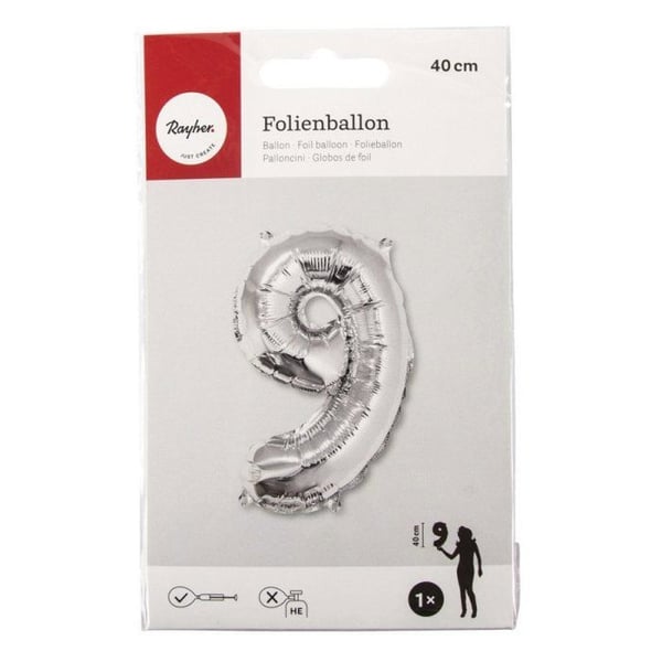 Ballong Siffra 9, 40cm, 1st., silver