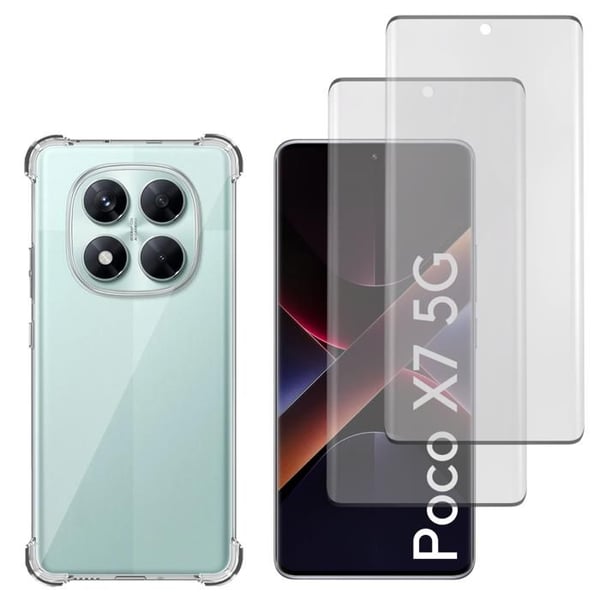 Stötskyddande skal - Phonillico® - Xiaomi Poco X7 5G - Mjuk - Transparent - 2 Härdat glas