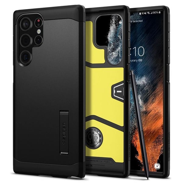 Coque - SPIGEN - Tough Armor - Samsung Galaxy S22 Ultra - Sort - Robust beskyttelse - Indbygget kickstand