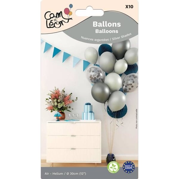 Ballonger - LITEN CLOWN - Ø 30 cm - Paket med 10 - Silver - Klassisk ballong