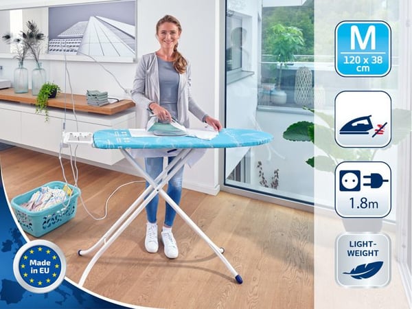 Strygebræt Leifheit Air Board M Compact Plus 72586, strygebræt med stik & ledningsguide, Thermo Reflect betræk 120x38cm