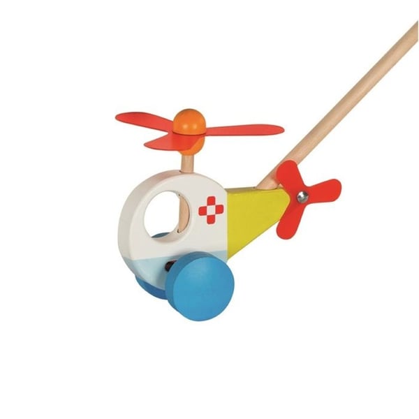 Tryckleksak - Goki - Trähelikopter - Blå - För baby - Från 12 månader