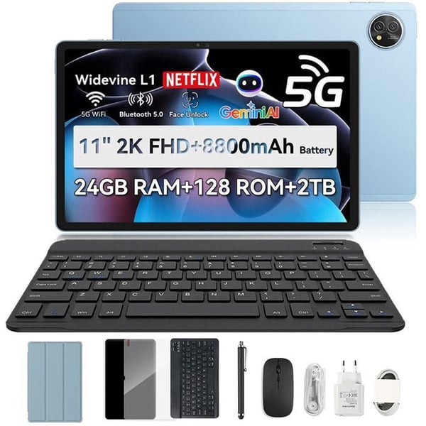Blackview ZENO 10 Tablet 11" FHD AI Android 15, RAM 24 Go ROM 128 Go/SD 2 To, 8800mAh Widevine L1 1080P WPS, Dual SIM - Blå